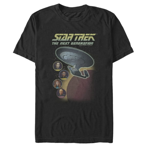 Men's Star Trek: The Next Generation Enterprise with Captain and Crew Portraits  Graphic Tee Black X Large