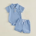 thumbnail image 2 of Mercatoo Newborn 0 3 6 12 18 Months Baby Boy Summer Clothes Solid Color 𝐑omper Short Sets Cute Casual Knit 2 Piece Infant Outfits, 2 of 7