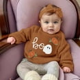 thumbnail image 4 of NIEWTR Toddler Baby Girl Fall Outfit Letter Print Pumpkin Print Sweatshirt Top Elastic Waist Pant Cute Winter Clothes Set (2-3 Years,Z091-Brown), 4 of 8