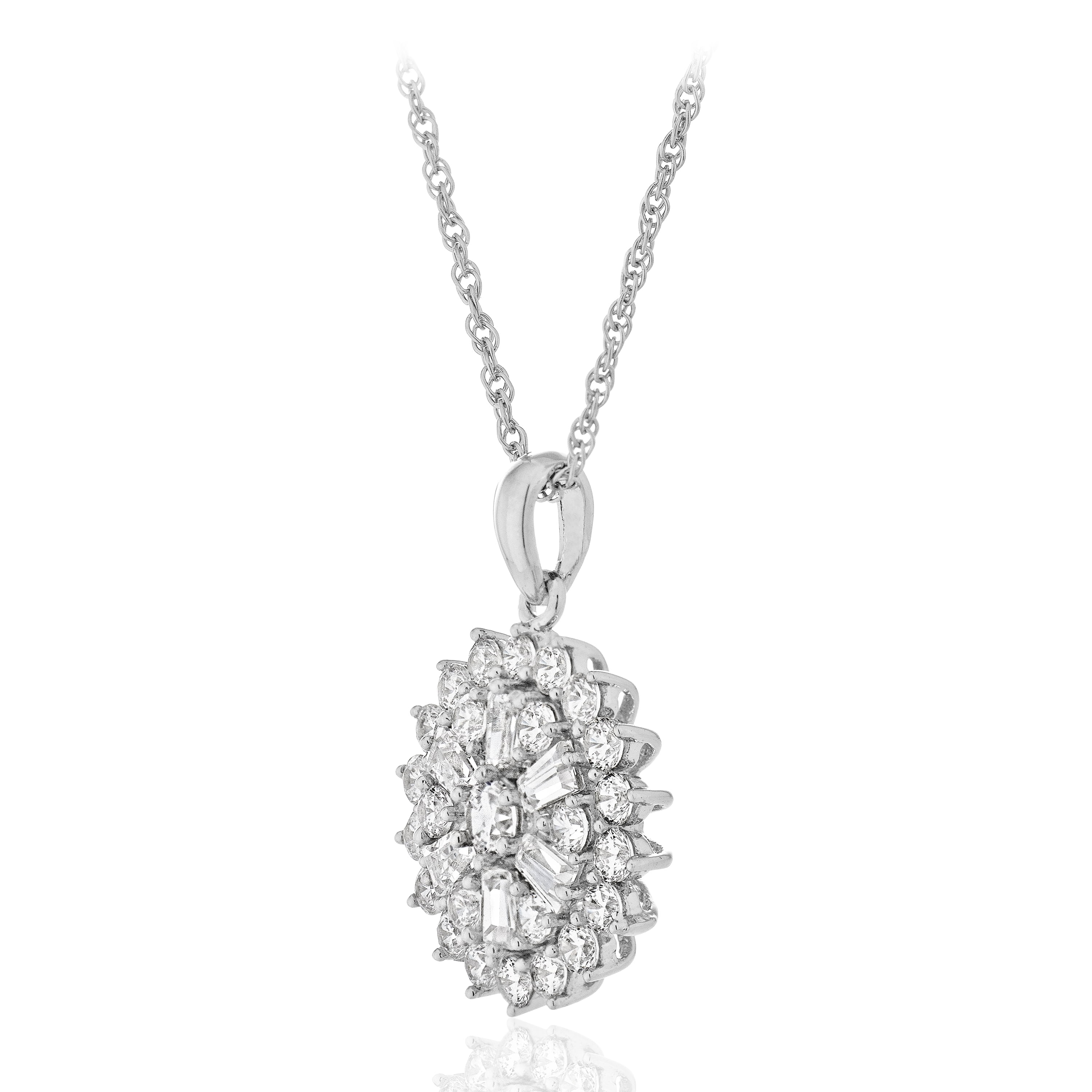 Sterling Silver Baguettes and Rounds Simulated Diamond Pendant with Chain, 18"