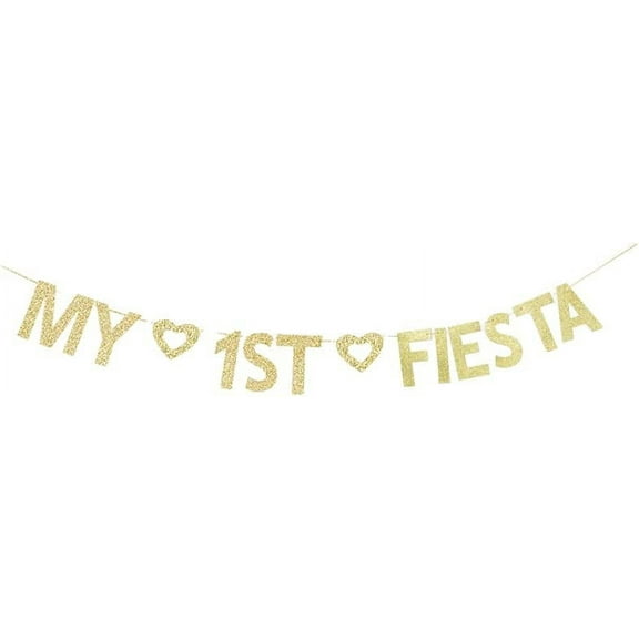 My 1st Fiesta Banner, Baby's/Kids' First Birthday， One Year Old Bday Party Decorations, Gold Gliter Paper Sign