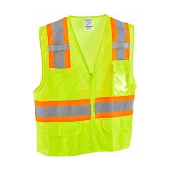 Global Industrial Class 2 Hi-Vis Safety Vest 6 Pockets Two-Tone Mesh Lime 2XL/3X