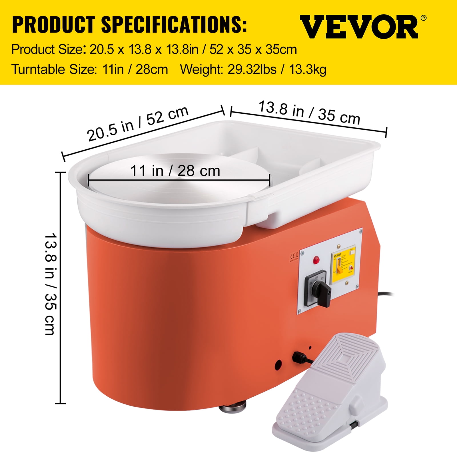 VEVOR Pottery Wheel 28cm Pottery Forming Machine 350W Electric Pottery Wheel with Adjustable Feet Lever Pedal DIY Clay Tool with Tray for Ceramic