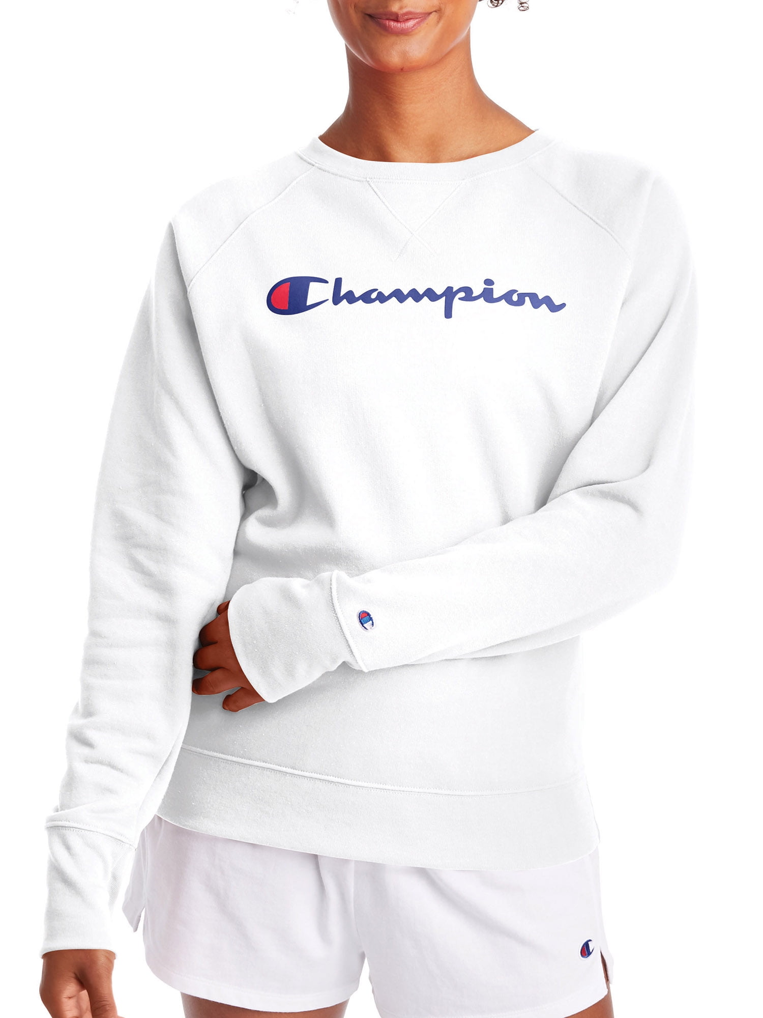 Champion Women's Powerblend Graphic Fleece Boyfriend Crewneck Sweatshirt -