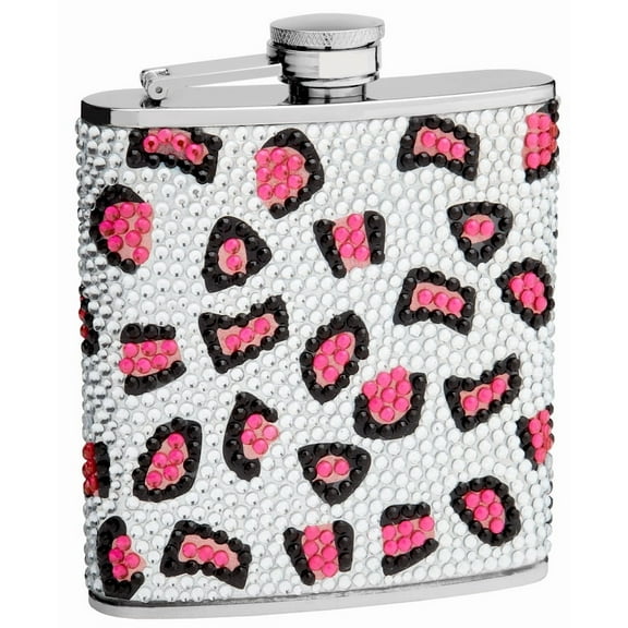 6oz Leopard Print Flask made from Rhinestones