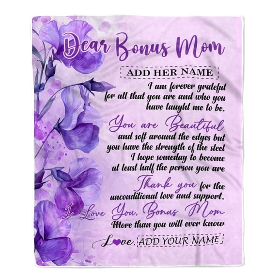 To My Bonus Mom From Stepdaughter Blanket Flower You Are Beautiful Stepmom Mothers Day Birthday Fleece Blanket, 30x40in Fleece Blanket