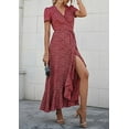 thumbnail image 4 of PRETTYGARDEN Women's Summer Wrap Maxi Dress Casual Boho Floral V Neck Short Sleeve Ruffle Hem Split Beach Long Dresses, 4 of 8