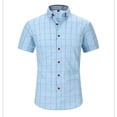 thumbnail image 6 of oelaio Mens Cotton Plaid Shirt Short Sleeve Business Casual Button Down Shirts Regular Fit Untucked Dress Shirt Light Blue XL, 6 of 6