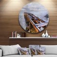 thumbnail image 1 of Designart - Old Rusty Pier in Cloudy Day' Seashore Photo Circle Metal Wall Art, 1 of 4