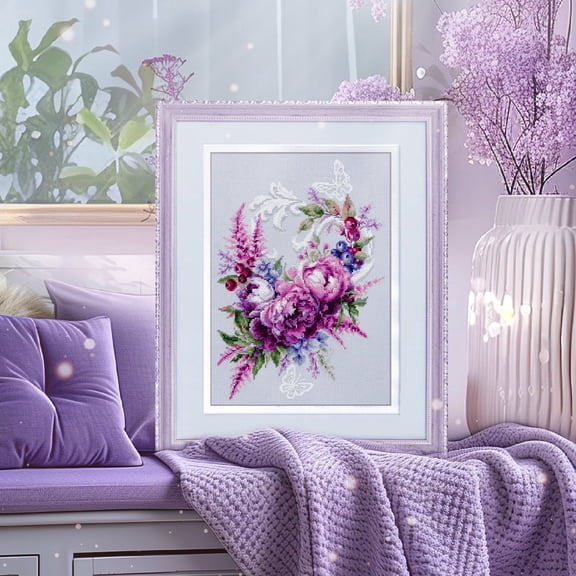 Wizardi Counted Cross-Stitch Kit - Purple Silk Peonies 70-04 Magic Needle