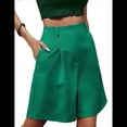 thumbnail image 2 of Pantalones Cortos de Verano para Mujer, con Cintura Elástica, Pierna y Hasta la Rodilla, con Bolsillos, Color Verde M, 2 of 9