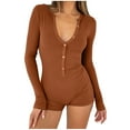 thumbnail image 2 of Brilliant New Summer Overall Shorts for Women Sexy Casual Bodysuit Ribbed Rompers Workout Sport Jumpsuits Brown S, 2 of 9