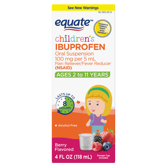 Equate Children's Ibuprofen Oral Suspension, 100 mg, Berry Flavor, Ages 2 to 11 Years, 4 fl oz, Compare to Children's Motrin® Active Ingredient
