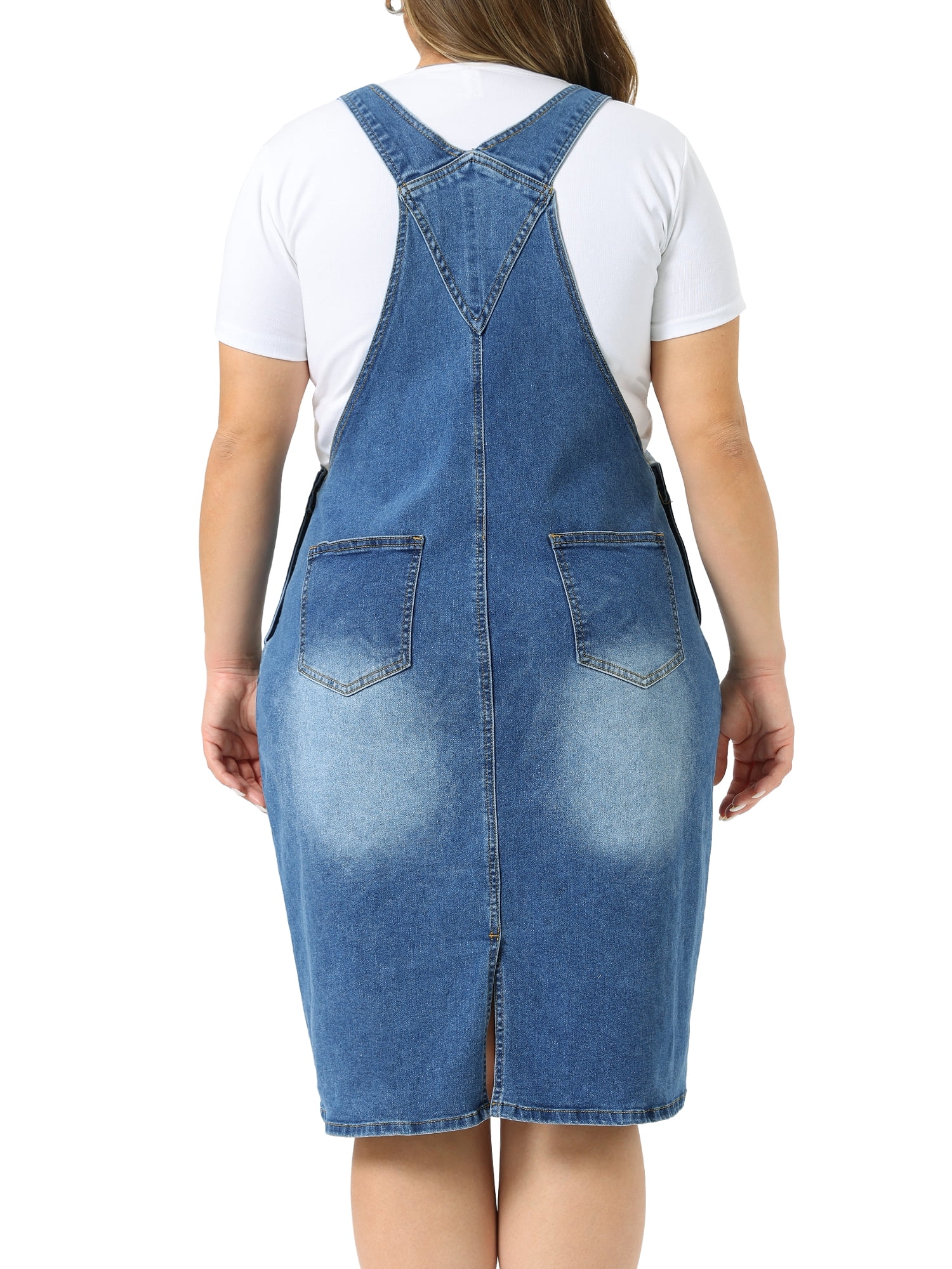 DARING DIVA Women's Plus Denim Overall Adjustable Strap Dress 1X Blue