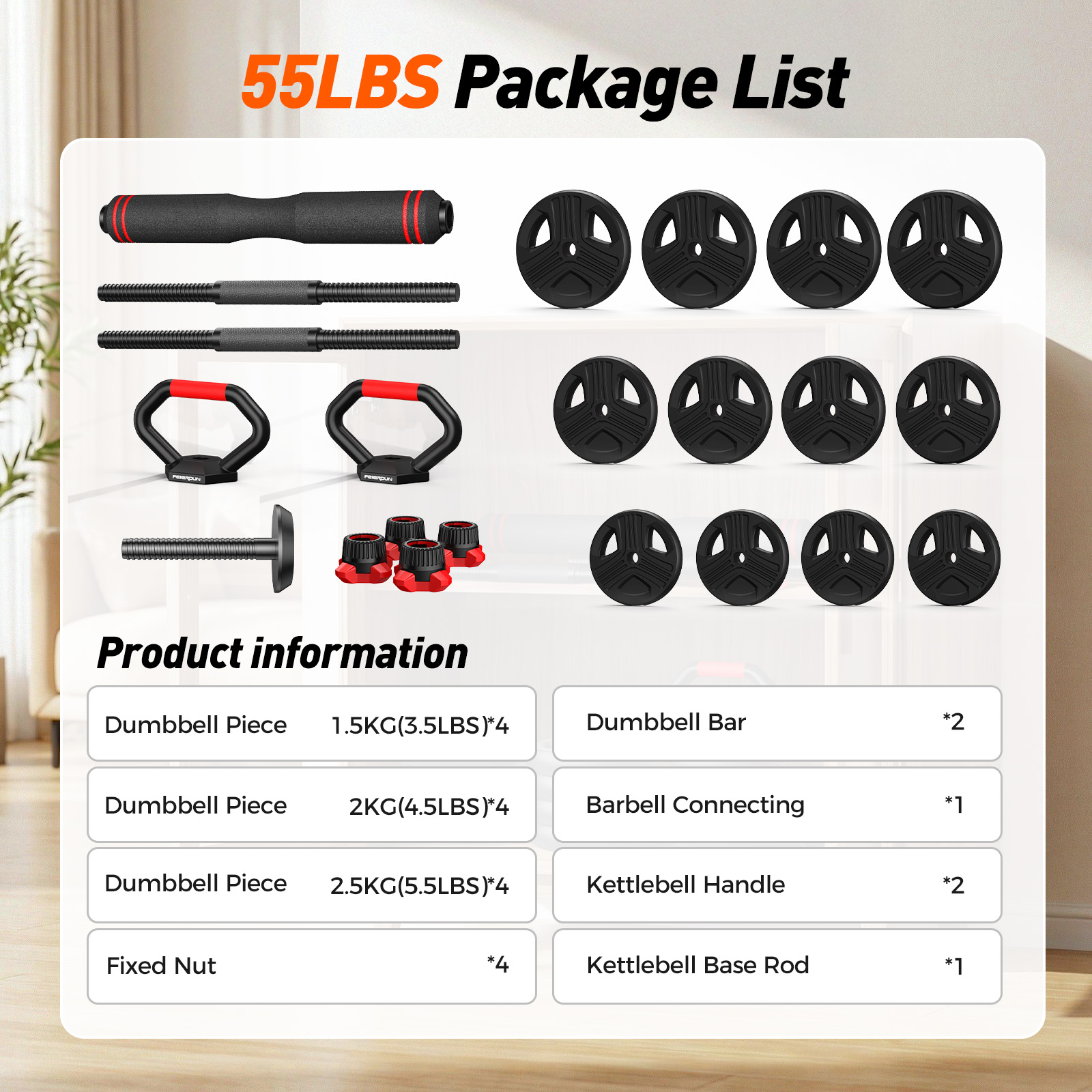 FED Fitness Adjustable Dumbbells, 55 lb Set With Connector photo 7