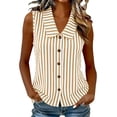 thumbnail image 3 of Rvasteizo Tank Tops for Women Stripe Print Casual Sleeveless Turn Down Doll Collar Slub Linen Button Open Cardigan Light Summer Ladies Camisole, 3 of 5