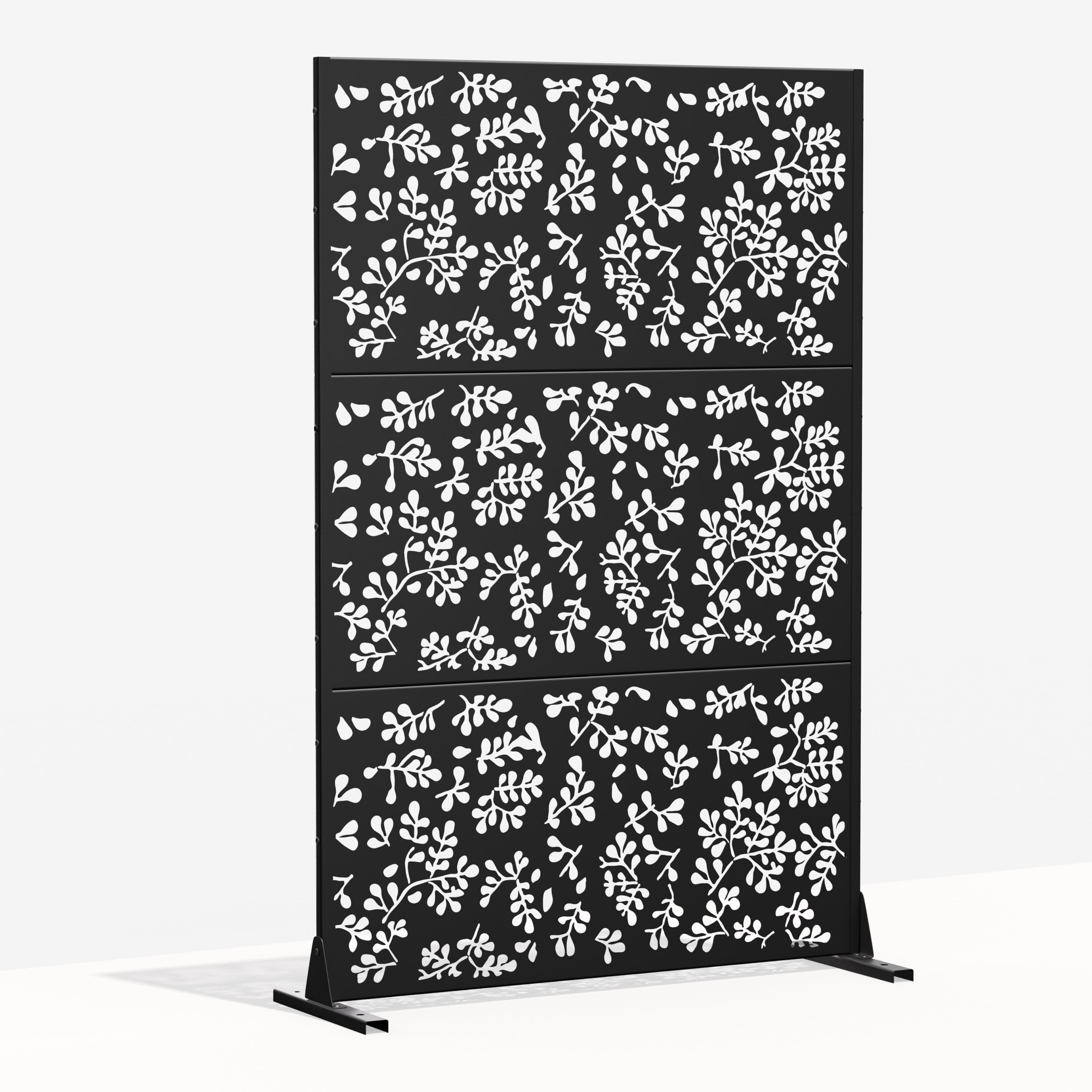 MAYEERTY 72"x47" Outdoor Privacy Screen with Stand, 3 Panels Metal Balcony Decorative Screen, Black