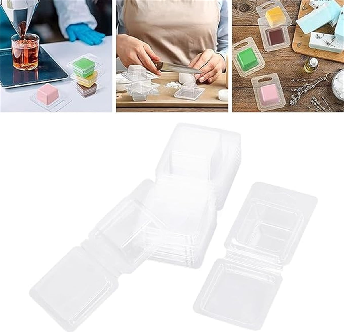 Wax Melt Clamshells Molds, 1.3oz Empty Plastic Wax Melt Container, Candle Molds, Chocolates Mold,Wax Melt Candles Soap Making, 50Pcs, Square