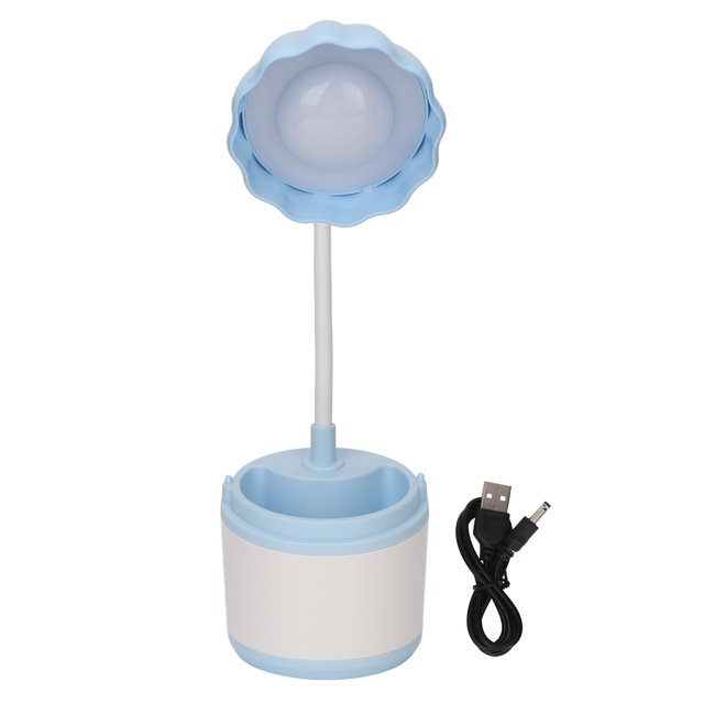 Lámpara LED de escritorio con flexión de 360 grados, recargable por USB, protección para los ojos, soporte para bolígrafo, lámpara de noche bonita para el hogar y la habitación, color azul