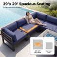 thumbnail image 3 of RADIATA Patio Aluminum Furniture Set with Fire Pit Table and Oversized 29" Seats, 7 Pieces Outdoor Sectional Conversation Sofa Set for Backyard, Poolside, 500 lb/Seat, Gray & Denim Blue, 3 of 11