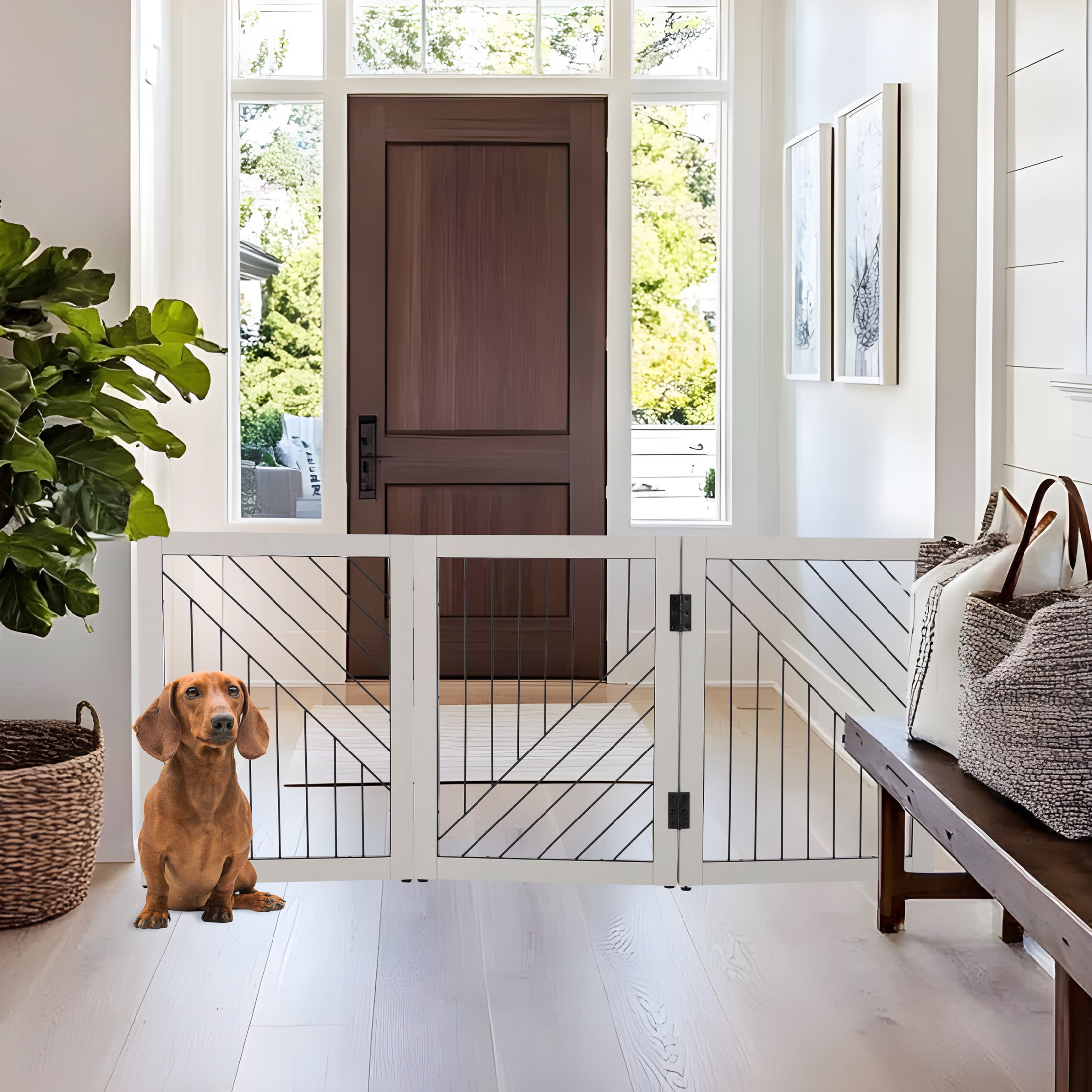 PETMAKER 3-Panel Freestanding Dog Gate - 55x24-Inch Foldable Indoor Pet Fence (White)