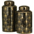 thumbnail image 5 of DecMode 14", 12"H Black Ceramic Floral Decorative Jars with Gold Accents, 2-Pieces, 5 of 7