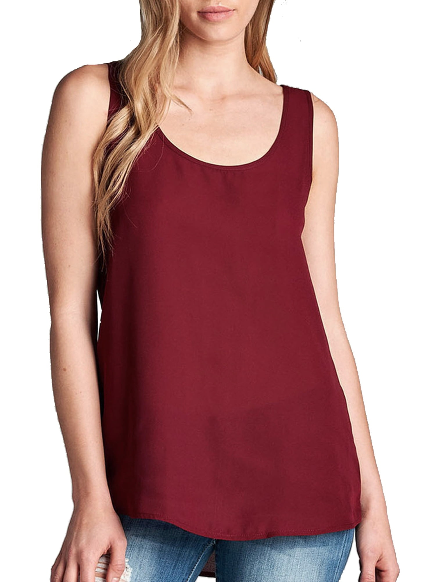 SNJ Women's Strap Sheer Chiffon Sleeveless Solid Blouse Tank TopPlus