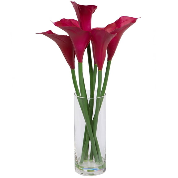 Vickerman Artificial 24" Purple Calla Lillies in Glass Vase.