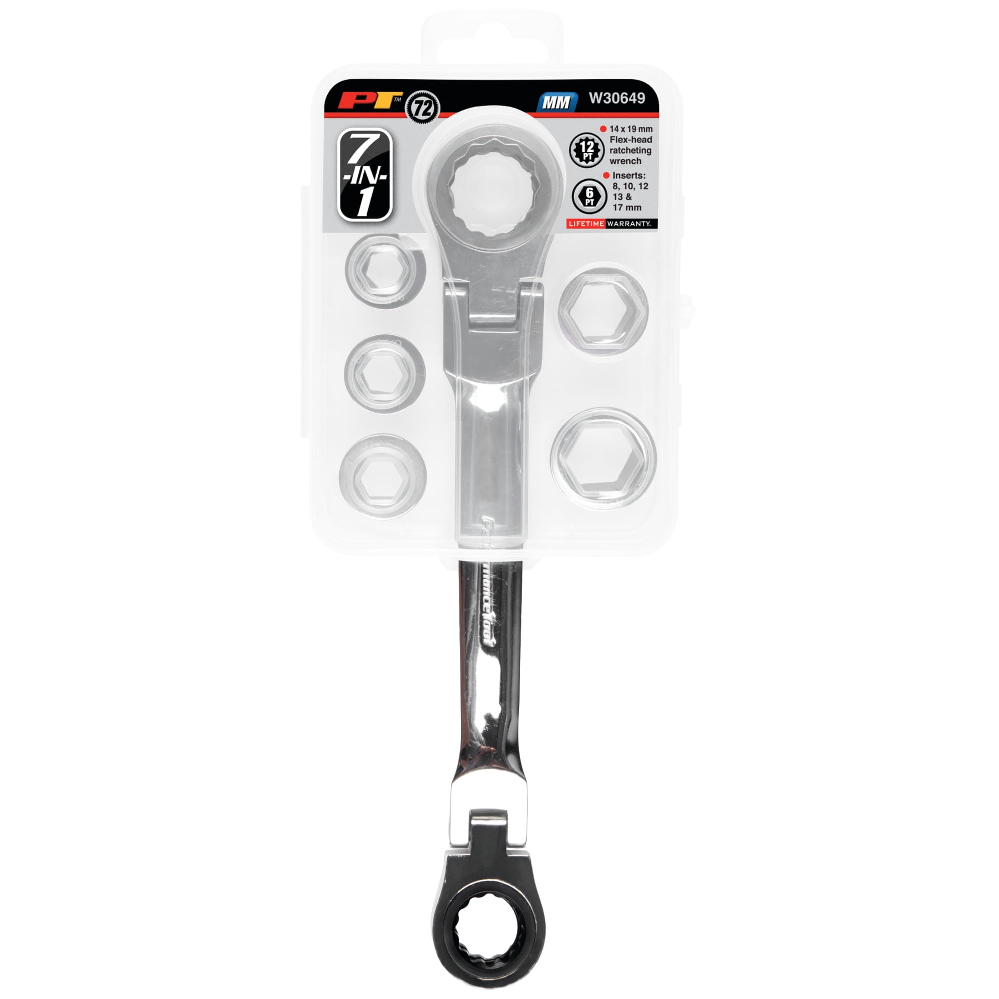 Performance Tool W30649 Flex Head Ratcheting Wrench Set - 7 Piece Metric, Low Profile, 72 Tooth, with Reusable Storage Case
