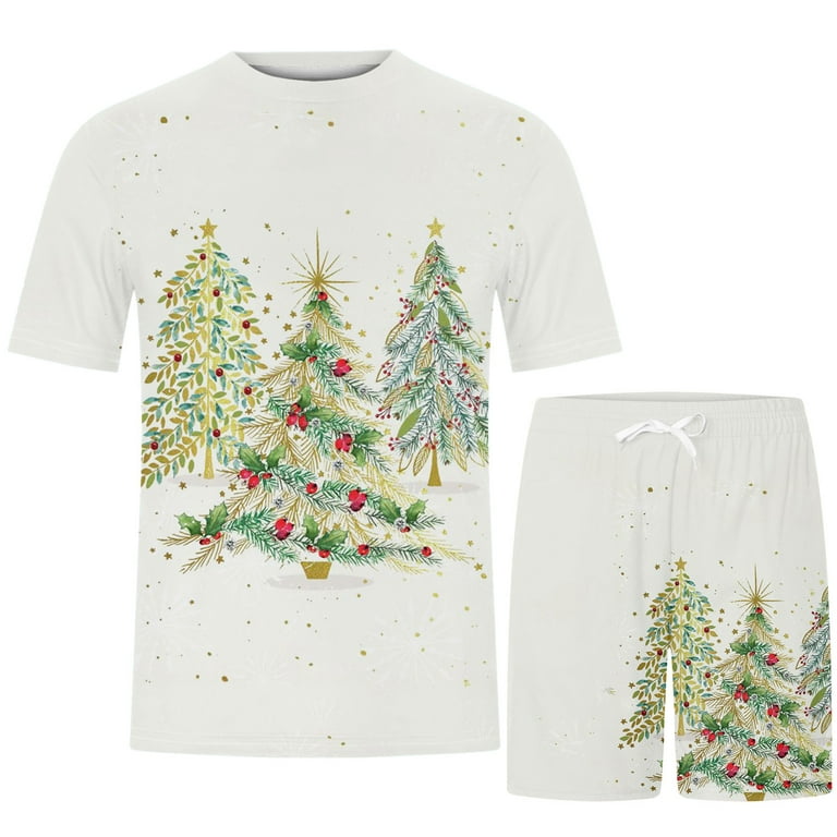 Juebong Clearance Sale Prime Ugly Mens Christmas Suit Men Spring Summer  Suit Beach Print Short Sleeve Shirt Sets 2 Piece Shirt Pant Set 