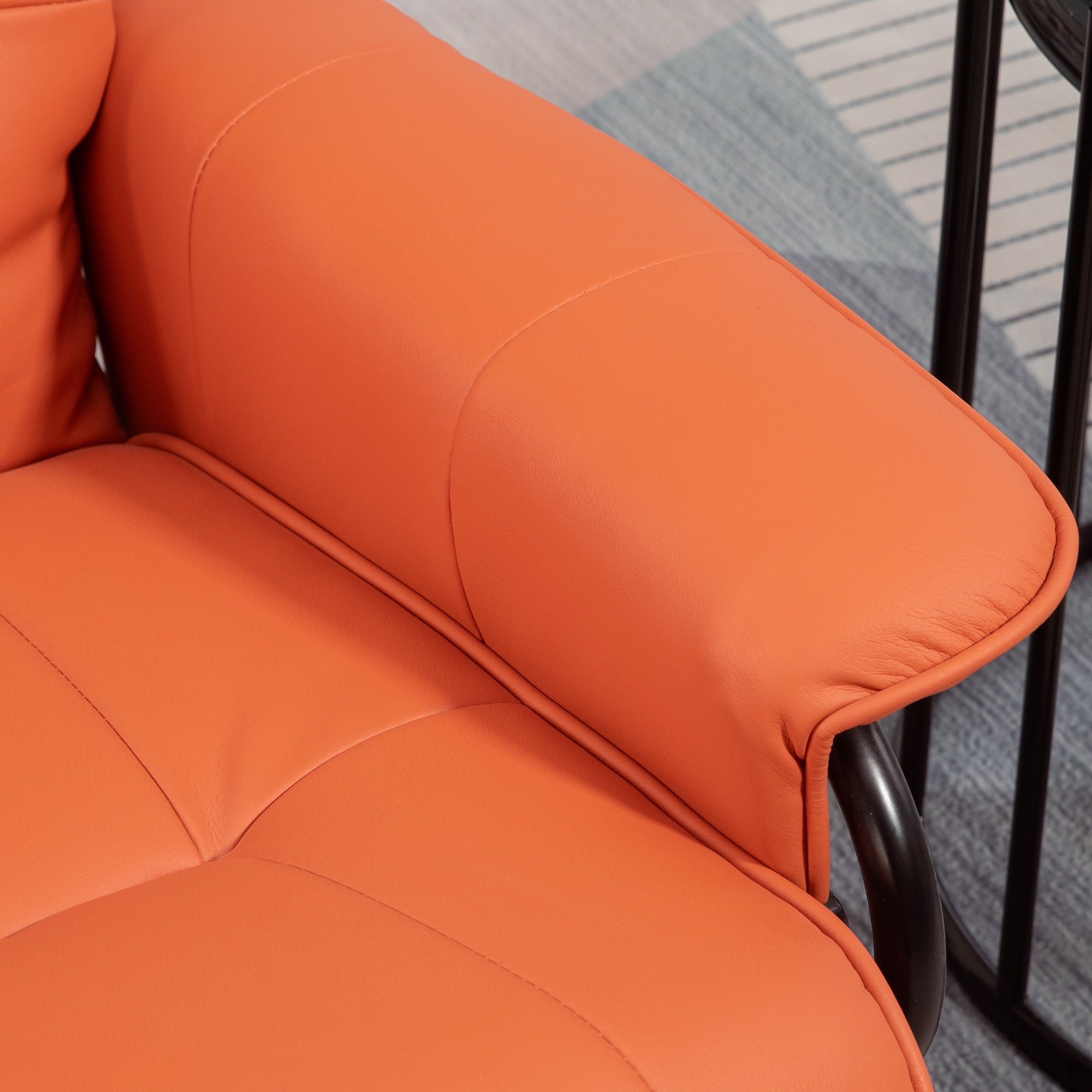 HOMCOM Faux Leather Manual Recliner, Adjustable Swivel Lounge Chair with Footrest, Armrest and Wrapped Wood Base for Living Room, Orange