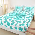 thumbnail image 3 of Homewish Dreamy Cartoon Bow Twin Sheet Sets, Cyan Leopard Cheetah Print Twin Fitted Sheet, Teens Kids Girls Women Flat Sheet, Luxury Bedroom Decor, 3pcs, 3 of 7