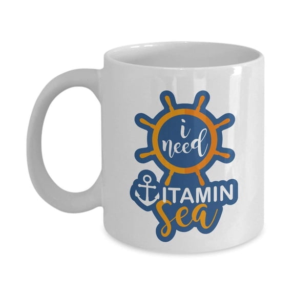 Funny I Need Vitamin Sea Beach Themed Boat Anchor Print Coffee & Tea Gift Mug For Seaside Summer Vacation
