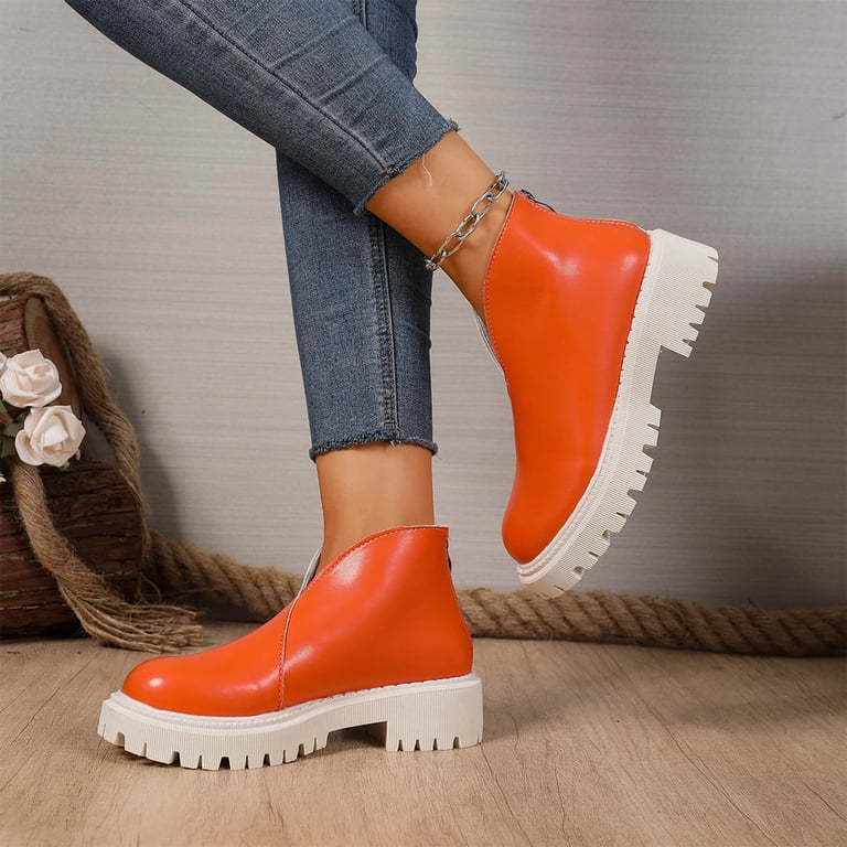 Women's Chunky Heel Ankle Boots - 3.5 Inch Platform Leather Booties For Fall Winter 2025, Date, Office, Party