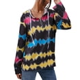 thumbnail image 1 of Sudadera con capucha para mujer Impresión de ondas de color Escote con cordón Diseño de cremallera Sudadera con capucha informal Negro M, 1 of 6