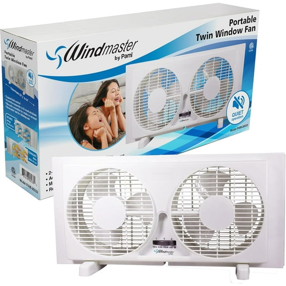 PAMI 9 Inch Twin Window Fan with Reversible Airflow, Portable AC Powered 2-Speed Dual Window Fan, White