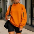 thumbnail image 3 of Mock Neck Sweatshirt Women Long Sleeve Casual Lightweight Sweatshirts No Hood Fall Fashion Oversized Turtleneck Pullover,L, 3 of 9