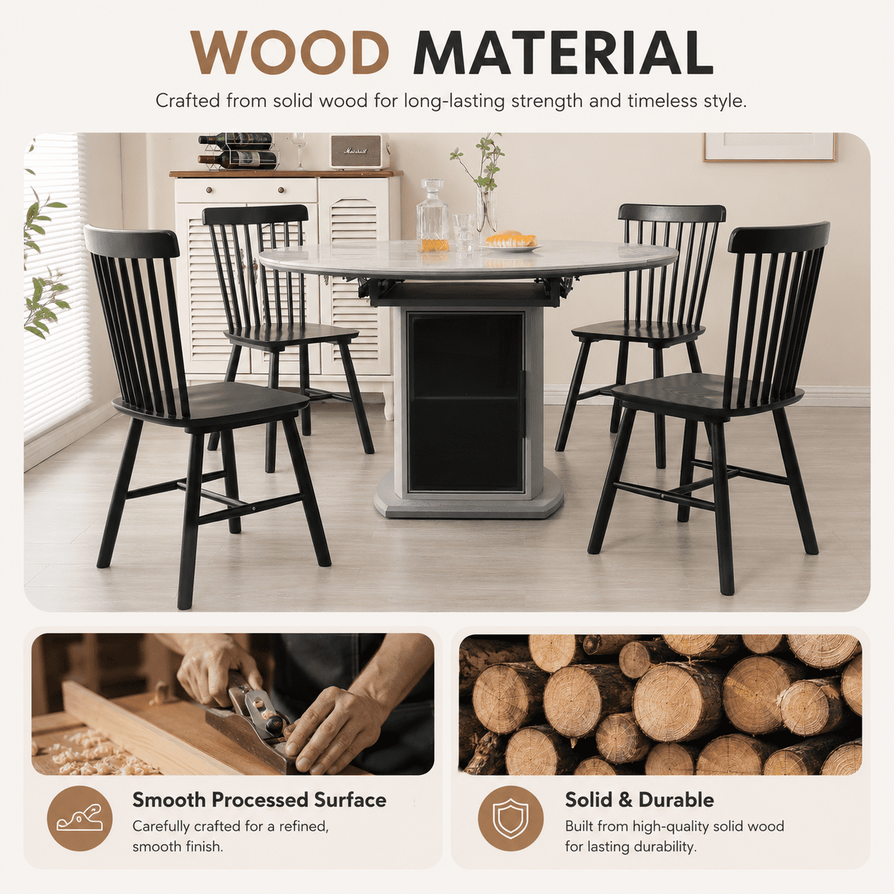 Fancrou Farmhouse Windsor Dining Chairs Set of 4, Spindle Back Wood Chairs for Kitchen and Living Room, Country Style Restaurant Seating, Black