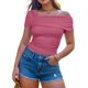 thumbnail image 3 of Blusa de manga corta con cuello asimétrico Y2K para mujer con hombros descubiertos, 3 of 5