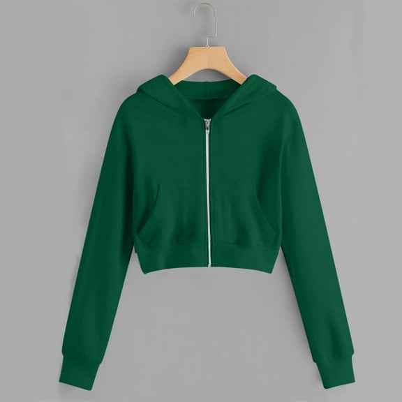 SGFCWSX Girls Fleece Hoodie Plain Baggy Sweatshirts Kids Zip Up Cropped Sweatshirt Jacket Green Size 5 Years