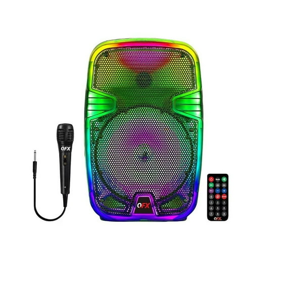 Restored QFX 8" Translucent Portable Party Speaker With Rechargeable Battery and Wired Microphone TMS-802 (Refurbished)