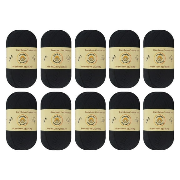 10-Pack Yonkey Monkey Skein Tencel Yarn - 70% Bamboo, 30% Cotton (Black 9002)