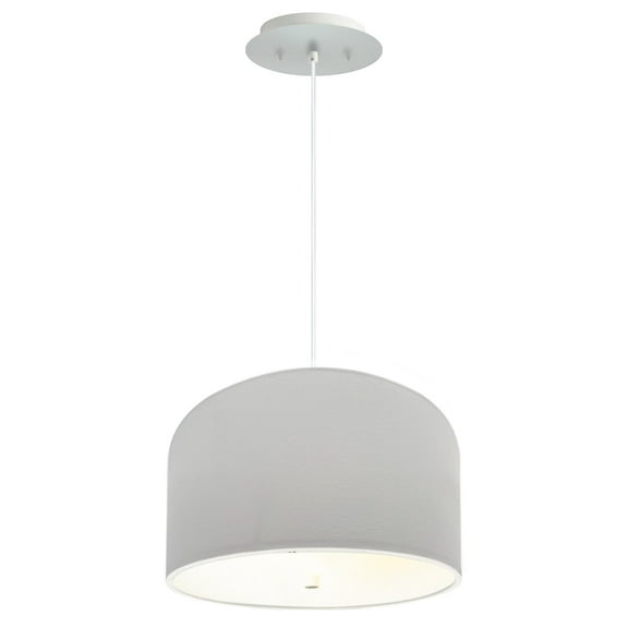 14" W 2 Light Pendant White Shade with Diffuser, White Cord