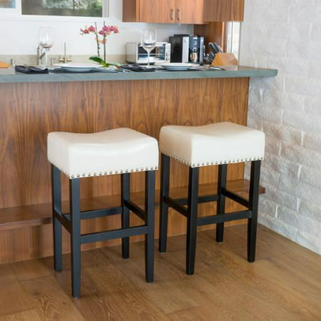 Alton Backless Ivory Leather Counter Stool (Set of