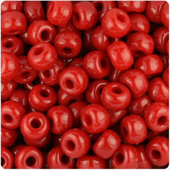 BeadTin Red Opaque 11mm Large Barrel Pony Beads (250pcs)