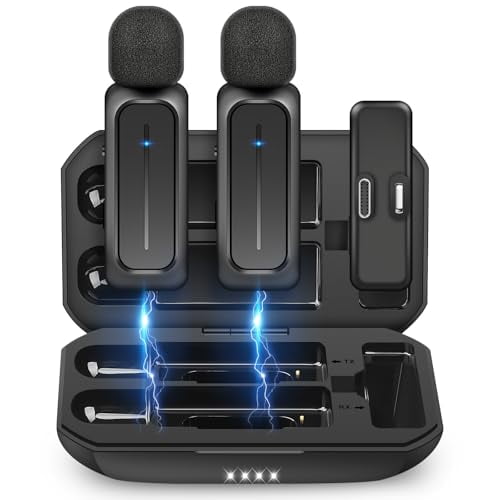 Pack 2 Micrófonos Inalámbricos de Solapa con Estuche 7H Autonomía Cancelación Ruido 3 Modos Alcance 21m Plug Play para iPhone Android Ideal Vlog YouTube y Entrevistas