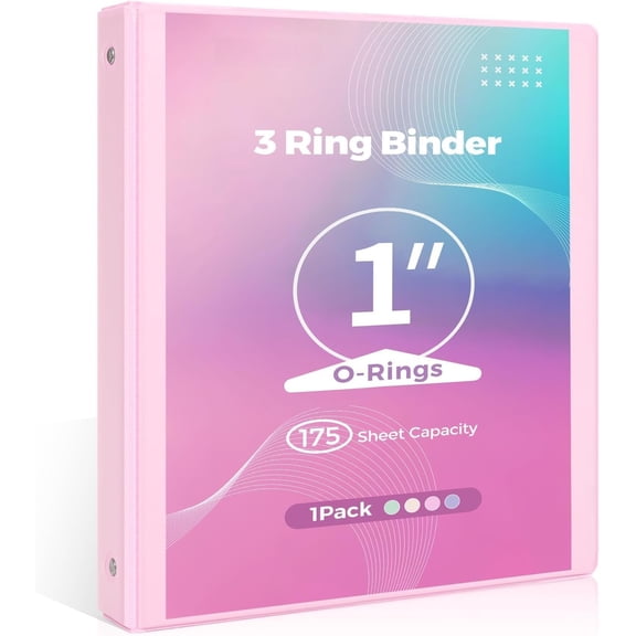1 Inch Binder 3 Ring, O-Ring Round Binder for 8.5" x 11" Paper, Pastel Binder with Pockets, Holds Up to 175 Sheets,