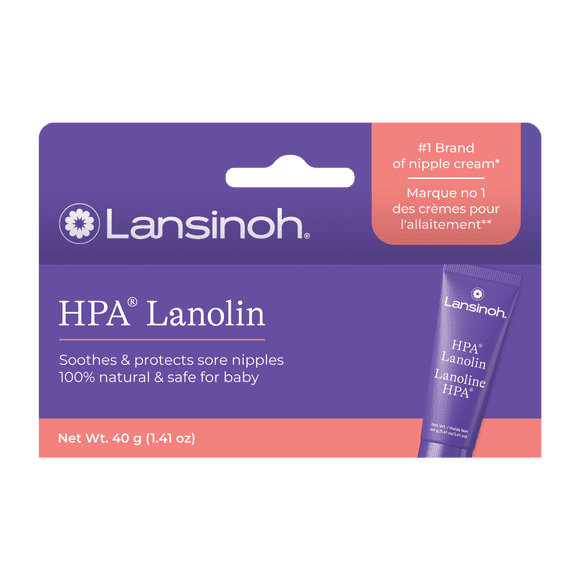 Crème pour mamelons Lansinoh HPA Lanoline, apaise et protège les mamelons douloureux et secs, indispensables pour l'allaitement, 40 grammes, sûre pour bébé et maman.
