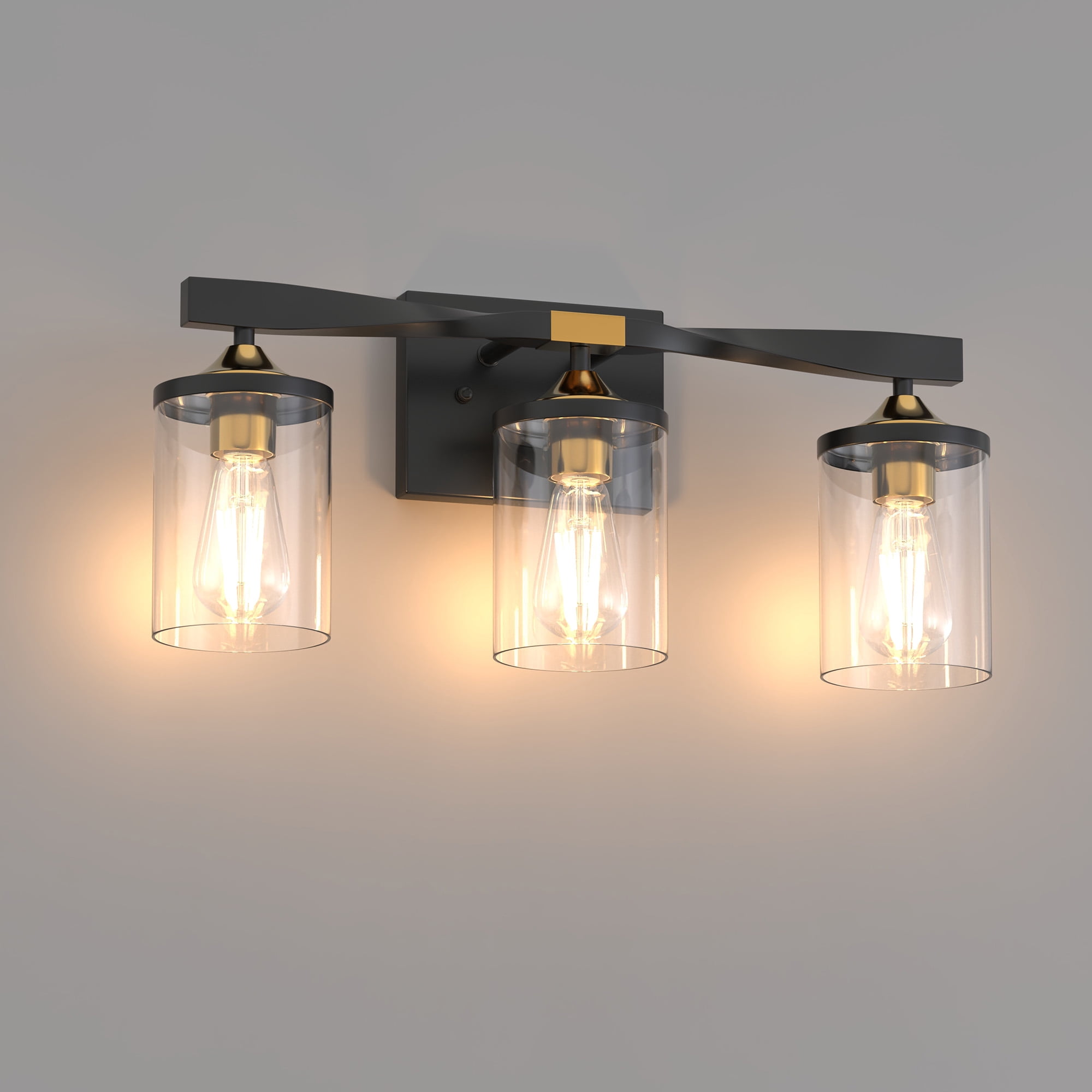 YANSUN 19.7 in 3-Light Black and Gold Bathroom Vanity Light Fixtures Over Mirror, Ideal for Bathroom, Hallway, Bedroom, Powder Room