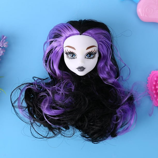 Cabeza de muñeca de hadas con pelo Plástico Diablo Muñeca desnuda Cabeza Artículos de juguete (Púrpura